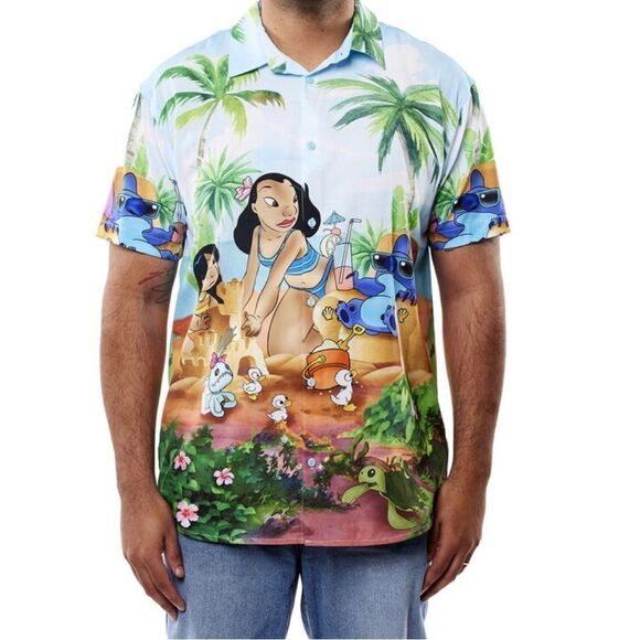 Loungefly Disney Lilo and Stitch Beach Scene Unisex Camp Shirt Size XL NWT - Picture 1 of 9